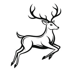 Leaping Stag Silhouette, Majestic Antlers, Black and White Design, Animal Icon, Deer Art