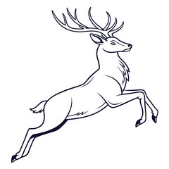 Reindeer Leaping Silhouette, Graceful Deer Outline, Antlered Buck, Outline