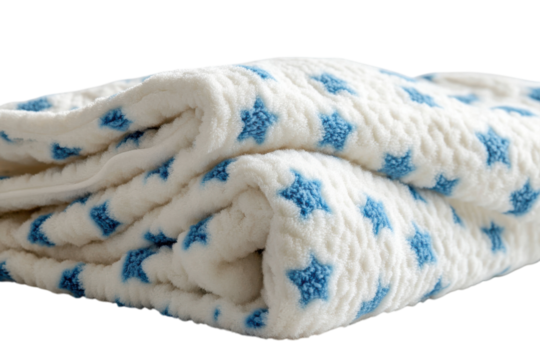 Soft white plush blanket with blue stars cozy textured fabric perfect for snuggling gentle baby