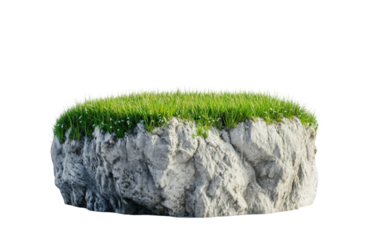 Isolated grassy clifftop rock formation digital rendering image 3d gray on transparent background