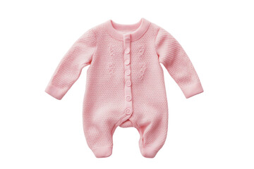 Obraz premium Adorable pink knitted baby onesie soft texture button closure newborn outfit cozy and cute
