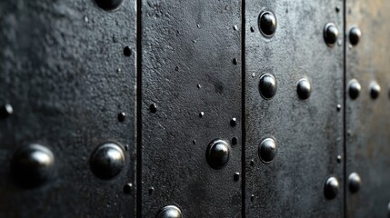Fototapeta premium Ornate, dark metal door, studded with rivets