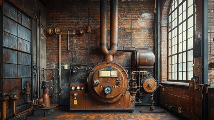 Industrial steampunk engine room