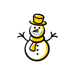 Cartoon Snowman Character in Winter Scarf and Hat Vector Clipart Doodle.