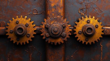 Rusty gears on weathered metal
