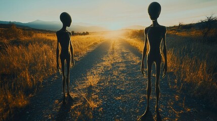 Surreal Encounter of Human and Alien Shadows, Conceptual Intergalactic Meeting
