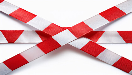 Fototapeta premium isolated crossed warning tape with red and white stripes stretched caution ribbon