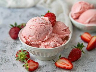Strawberry ice cream dessert closeup