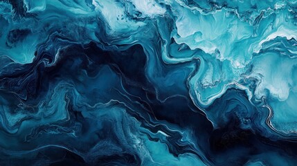 Obraz premium Abstract swirling pattern in shades of teal and deep blue, resembling ocean currents or a cosmic nebula