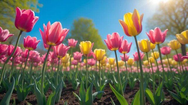Brightly Colored Tulip Garden