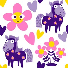 Obraz premium Christmas animals seamless horse pattern for wrapping paper and fabrics