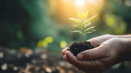 Fototapeta premium Holding New Plant in Hands - Symbol of Growth and Nurturing