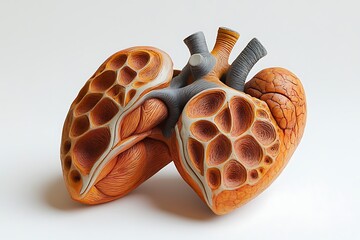 **Realistic Anatomical Model Of The Thymus Gland, Showing Its Location Near The Heart And Lungs With Surrounding Tissues. Soft Shading And Detailed Features On A White Background, Ideal For Immunology