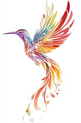 Obraz premium Watercolor hummingbird tattoo design, colorful and beautiful
