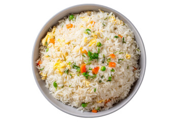 Delicious vegetable fried rice with egg in bowl tasty asian cuisine food on transparent background
