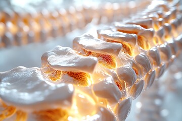 **Realistic Depiction Of The Vertebral Column With Intervertebral Discs And Spinal Cord Tracing Through Cervical, Thoracic, And Lumbar Regions. Clean White Background, Ideal For Chiropractic Ads, Neur