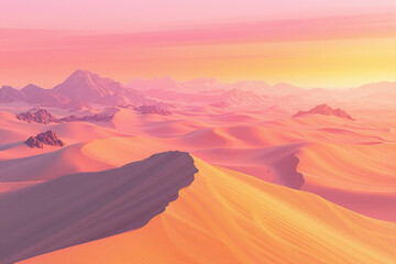 Naklejka premium Sand dunes stretching into the distance under a pink and orange sky