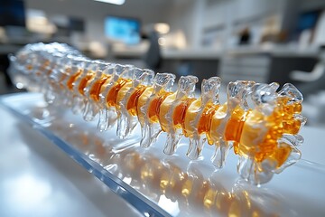 **Realistic Medical Model Of The Spinal Cord Showing Cervical, Thoracic, Lumbar Sections And Associated Nerves. Designed For Neurology Clinics, Spine Care Ads, And Educational Textbooks --Ar 3:2 --S 5