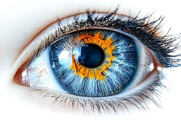 **Realistic Medical Rendering Of The Human Eye, Showing Detailed Iris, Pupil, And Retina Layers With Natural Color Variations. Clean White Background Ideal For Ophthalmology Ads, Vision Care Campaigns