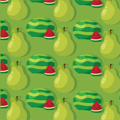Watermelon pear fruit mix. Vector
