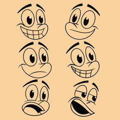 Cartoon Face Emotions Set Happy, Sad, Angry, Sleepy, Surprised, Funny Expressions