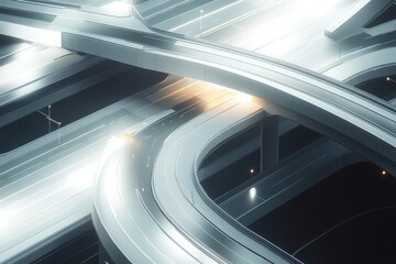 Fototapeta premium A futuristic and abstract view of a complex highway interchange, emphasizing the architectural design and smooth curves with light and shadow.