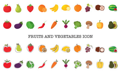 Fruit veggie icons set. Vector