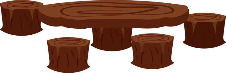 Wooden log camp table set. Vector