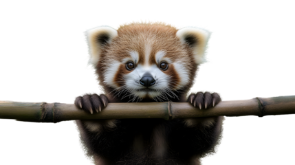 Red Panda Cub Holding Bamboo Adorable Wildlife Portrait