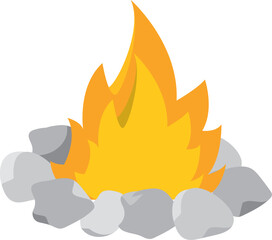 Campfire with surrounding rocks. Vector