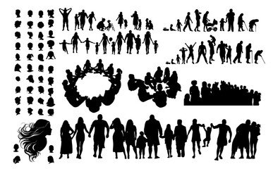 Silhouettes of groups of people set. hand drawn. Not AI, Vector illustration