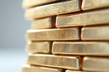 Stacked gold bars gleaming reflecting wealth prosperity and luxury close up detailed texture