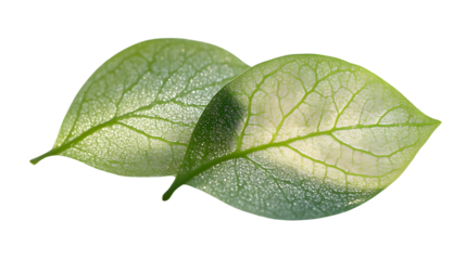 Two Green Leaves with Dew Drops CloseUp Macro Shot