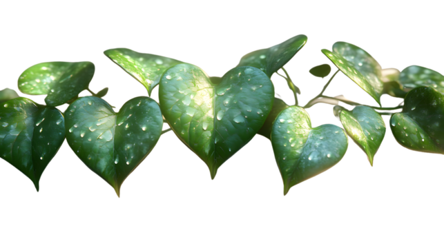 Vibrant Green Leaves with Dew Drops on a Transparent Background for Nature and Botanical Design