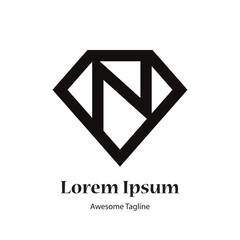 n letter diamond shape black logo design icon