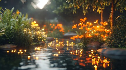 Mythic Tides, an illustration, presents a fantasy world intertwined with an underwater realm, viewed from the side and illuminated by a surreal glow