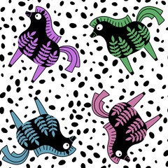 Obraz premium Christmas animals seamless horse pattern for wrapping paper and fabrics