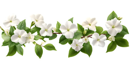 Naklejka premium White Floral Arrangement with Green Leaves on a Black Background