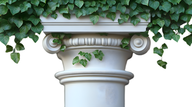 White Column with Green Ivy Architectural Detail Nature and Design Stock Photo