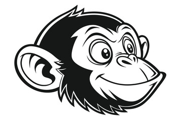 Cartoon Monkey Face Isolated, Silhouette, Monochrome, Smiling Expression, Comic Style