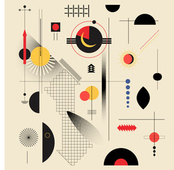 Geometric Abstract Art in Bauhaus and Brutalist Style