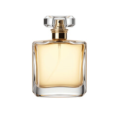 Elegant perfume bottle with soft golden liquid.