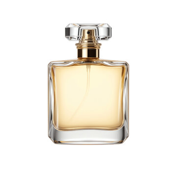 Elegant perfume bottle with soft golden liquid.