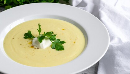 清々しいリネンのテーブルクロスとハーブが香る中で味わうビシソワーズの贅沢時間

