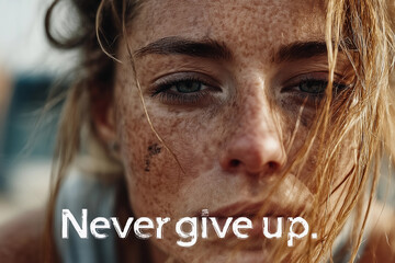 Intensity and resilience shine through as a runner reflects on their journey, embracing the spirit of never giving up under the open sky during a moment of rest