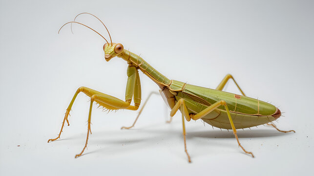 Male praying mantis - Macromantis ovalifolia, isolated on white