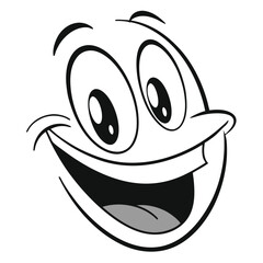 Funny Cartoon Face with Big Eyes, Open Mouth and Tongue, Smile Expression, Isolated