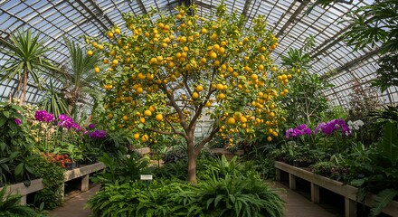 Lemon tree in greenhouse garden display