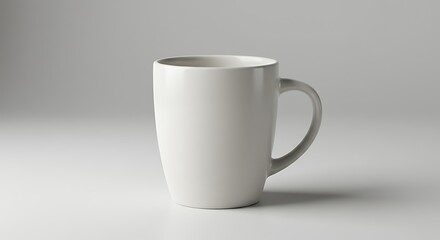 Fototapeta premium A pristine white mug, gracefully centered, stands out against a soft, understated gray backdrop.
