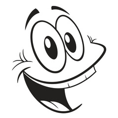Happy Face Cartoon Character with Big Eyes, Wide Smile, and Cheerful Expression